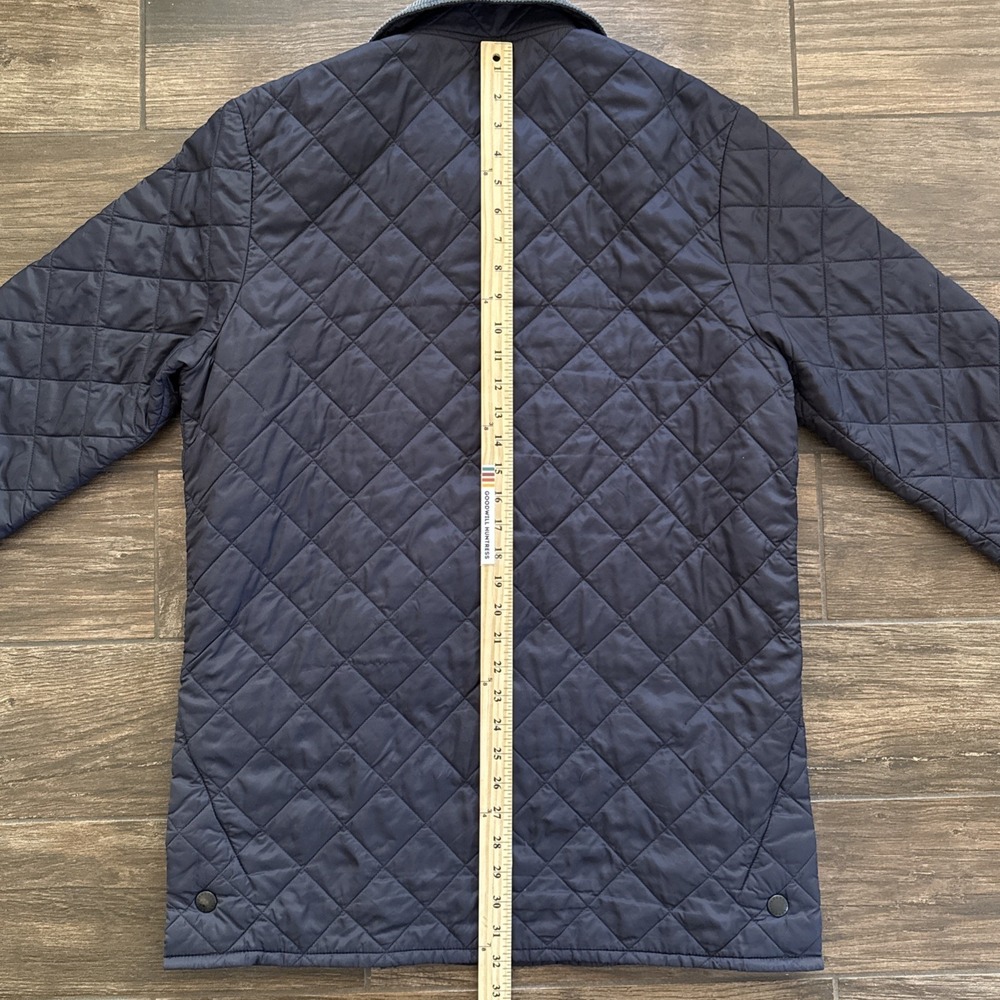 Barbour Liddesdale Jacket Men Medium Navy Blue Quilted Corduroy Collar Snap Coat - Picture 6 of 10